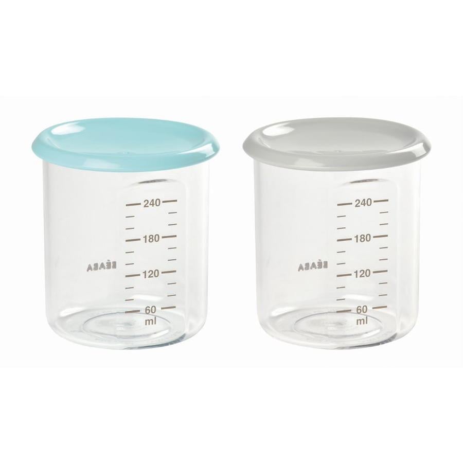 BEABA  Maxi portionsbehållare Tritan set med 2 ljusblå/grå 2 x 240 ml 