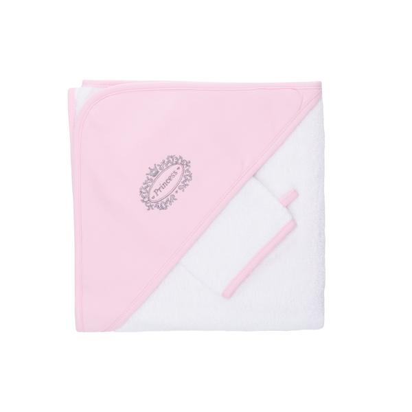 fillikid  Zestaw ręcznik kąpielowy z kapturem w kolorze różowym z myjką, Princess