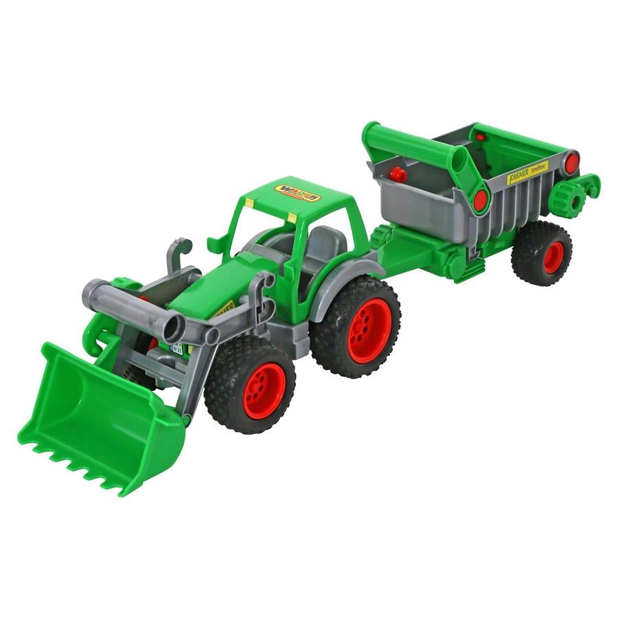 WADER Farmer Technic - Traktor met shovel en aanhanger