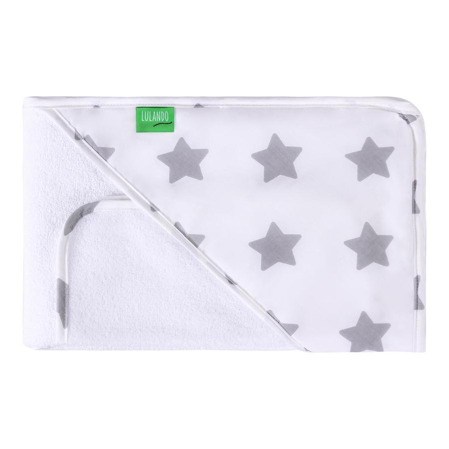 LULANDO Hættehåndklæde inkl. flannel stjerner hvid 80 x 100 cm