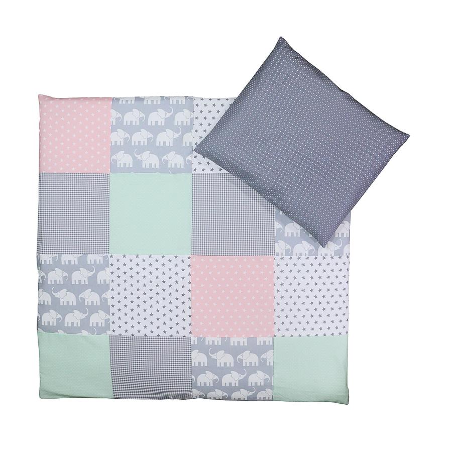 Ullenboom Set de ropa de cama de bebé Elephant Mint Rosa 80 x 80 cm + 35 x 40 cm