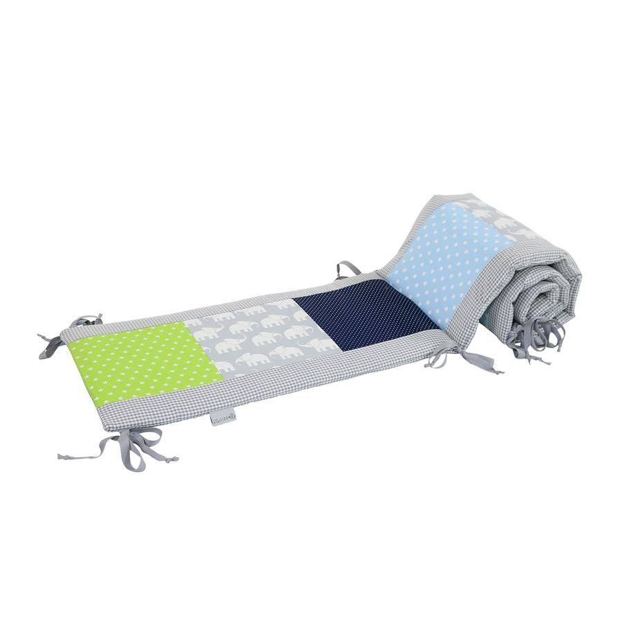 Ullenboom Tour de lit enfant à barreaux 120x60 cm patchwork éléphant bleu vert 180 cm