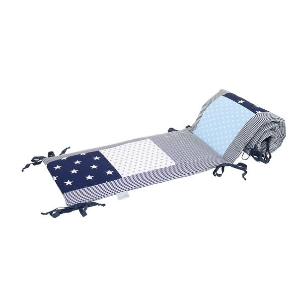 Ullenboom Patchwork-Ochraniacz do łóżeczka 140x70 cm Blue Grey (420 cm zagłówek)