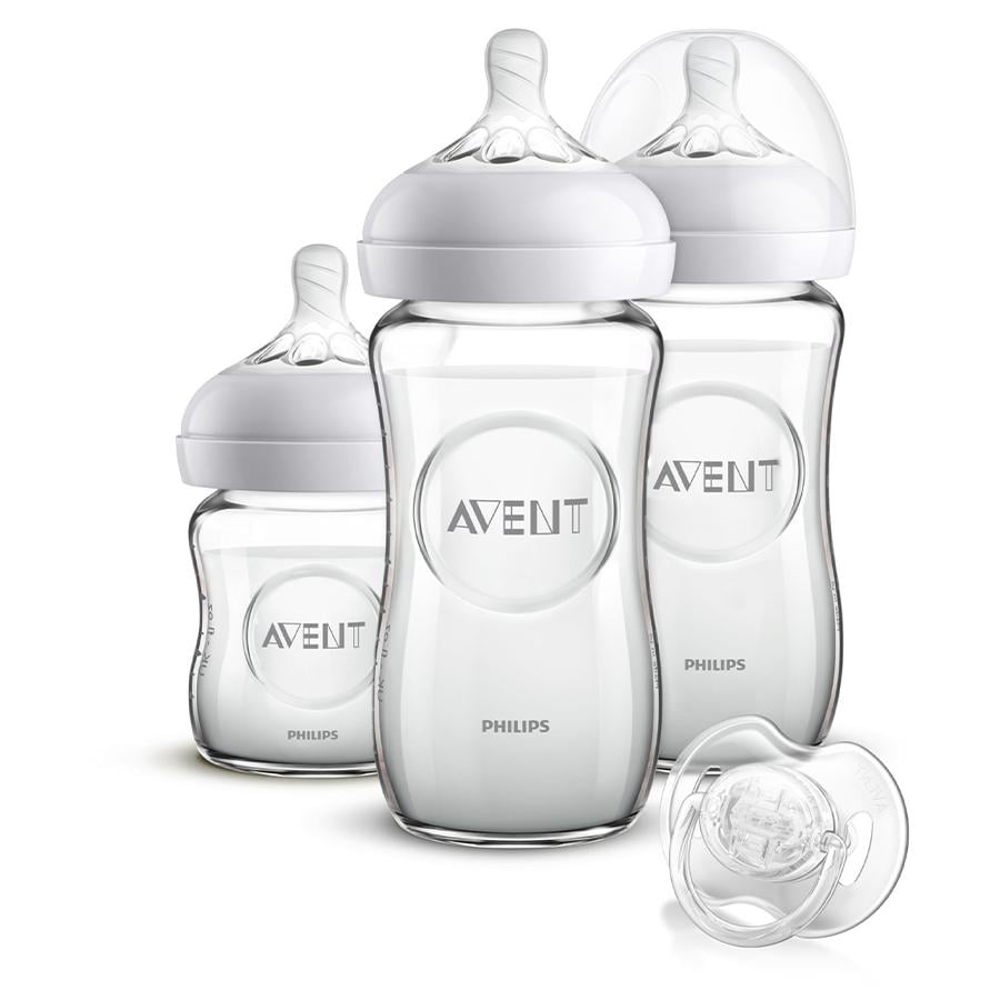 Philips Avent Natural Flaschen-Set Glas für Neugeborene SCD303/01, 3 Flaschen & Schnuller