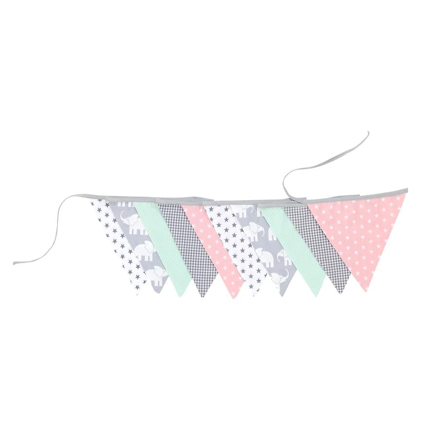 Guirnalda de banderines de ULLENBOOM ® con safari menta guirnalda de tela: 3,25 m; 10 banderines; decoración para la habitación de los niños; fiestas de bienvenida para bebés 