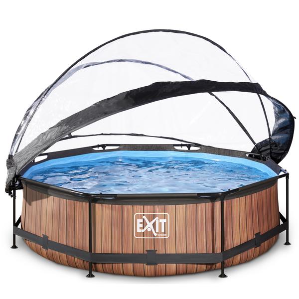 EXIT Pool Wood 300x76cm bazén s čerpací pumpou a krycí plachtou, hnědá