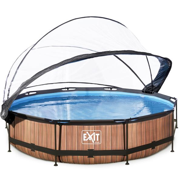 EXIT Pool Wood 360x76cm bazén s čerpací pumpou a krycí plachtou, hnědá