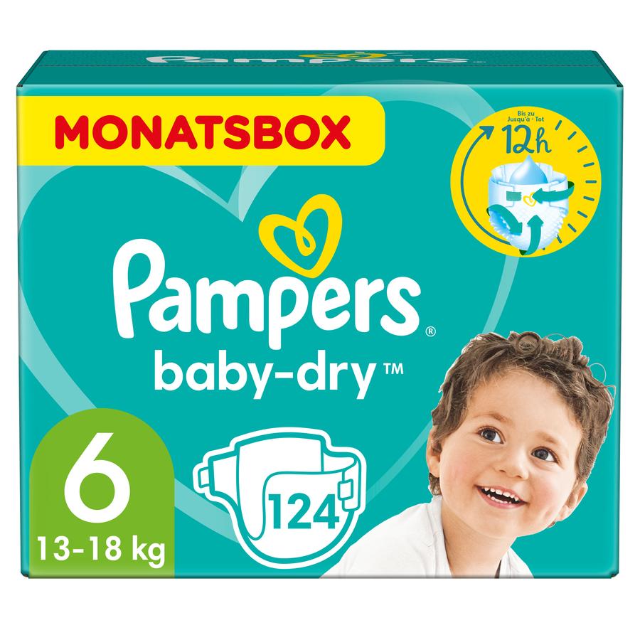 PAMPERS Pannolini Baby-Dry Taglia 6 (13 - 18 kg) - Confezione mensile da 124 pannolini