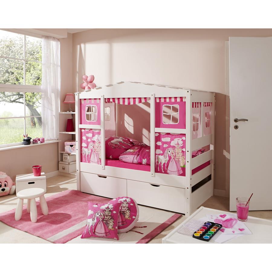 TiCAA Hausbett Mini mit 2 Schubladen Prinzessin Rosa
