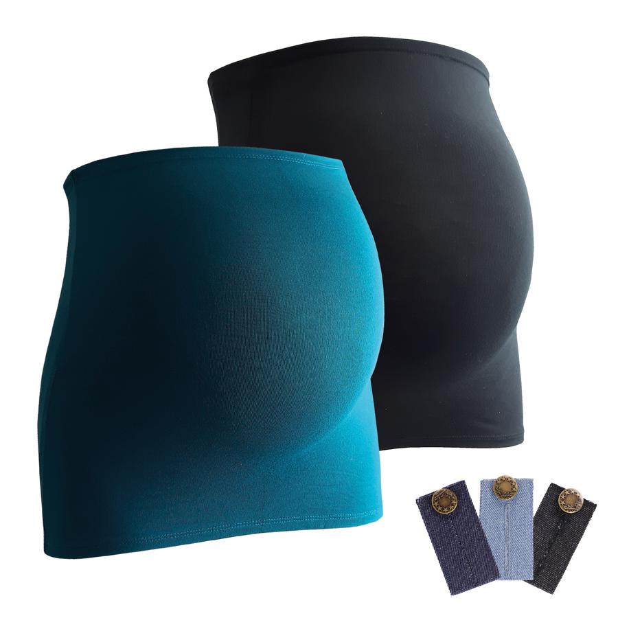 mamaband Ceinture de grossesse noir/bleu pétrole lot de 2, extension pantalon lot de 3