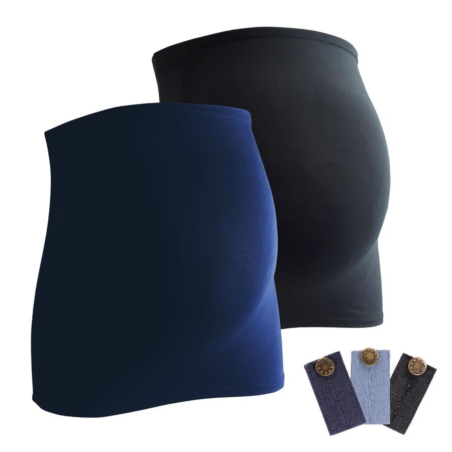 mamaband Bauchband 2er-Pack + 3er Pack Hosenerweiterung schwarz/dunkelblau