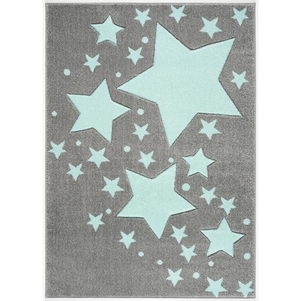 LIVONE Barnmatta Kids Love Rugs - Starline silvergrå/mint 100 x 150 cm