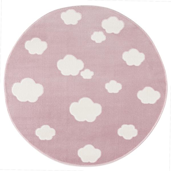 LIVONE play and children's tæppe Happy Rugs - Sky Cloud pink / hvid, rund 133 