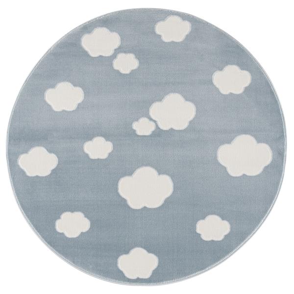 LIVONE lek og barneteppe Happy Rugs - Sky Cloud blå / hvit, runde 133 