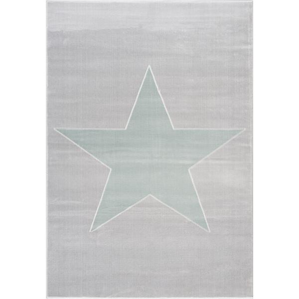 LIVONE play a dětský koberec Happy Rugs, střílející hvězda stříbrně šedá / máta, 120 x 180 cm