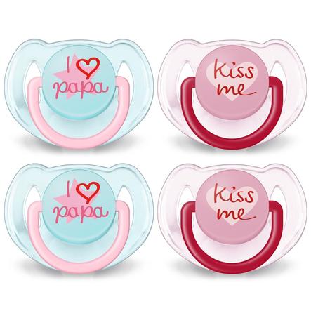 Philips Avent Schnuller Klassik Scf172 72 6 18 Monate 4 Stuck Kiss Me I Love Papa Rosa Babymarkt De