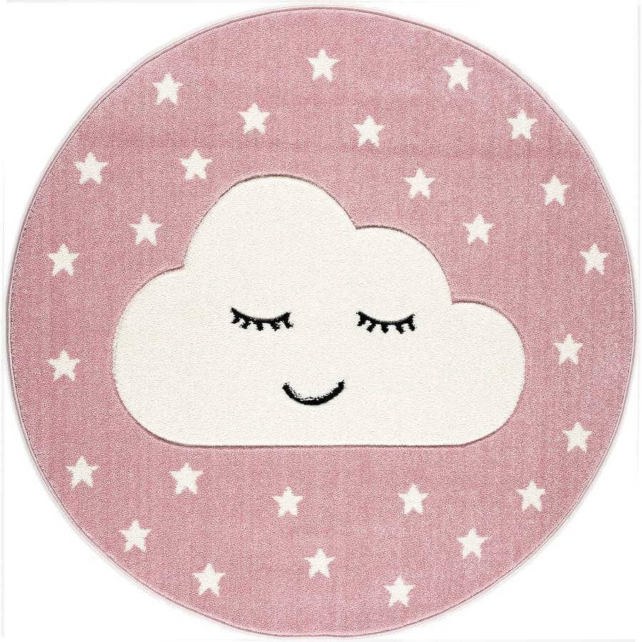 LIVONE Tapijt Kids Love Rugs Smiley Cloud rond roze/wit 133 cm