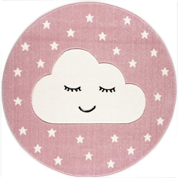 LIVONE Dywan dziecięcy Kids Love Rugs Smiley Cloud, okrągły 160 cm, kolor różowy/biały