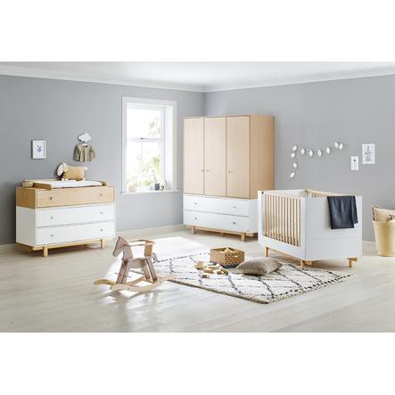 Pinolino Ensemble Lit Bebe Commode Armoire 3 Portes Boks Large Blanc Naturel Roseoubleu Fr