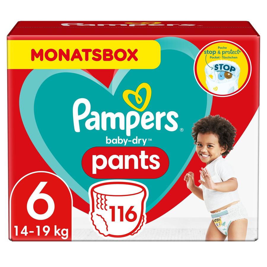 Pampers Pañales Baby Dry Pants Talla 6 Extra largo 116 Unidades 15+ kg Caja mensual