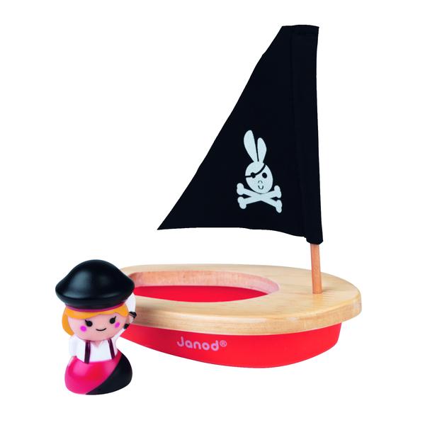 Janod® Badespielzeug Wasserspritzer-Piratin mit Boot 