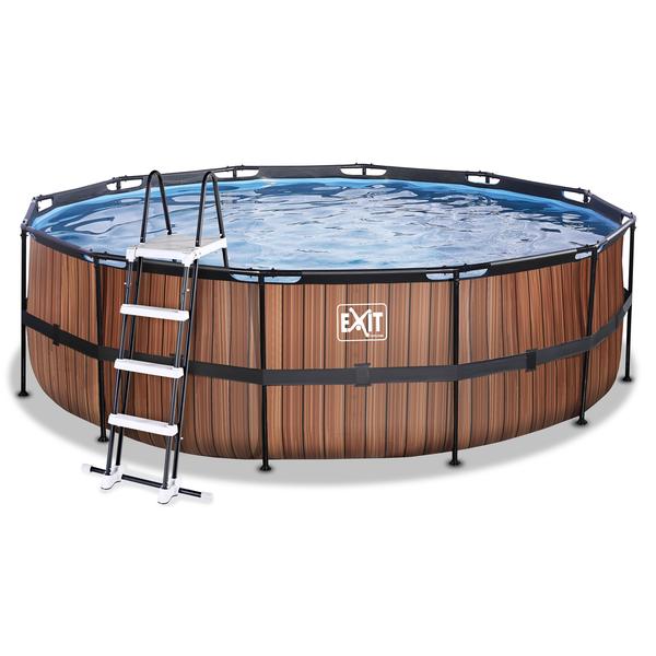 EXIT Wood Pool ø450x122cm met Filterpomp, bruin