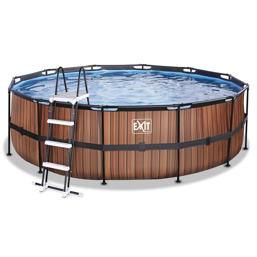 Bazén EXIT Wood ø450x122cm s filtračním čerpadlem, hnědý