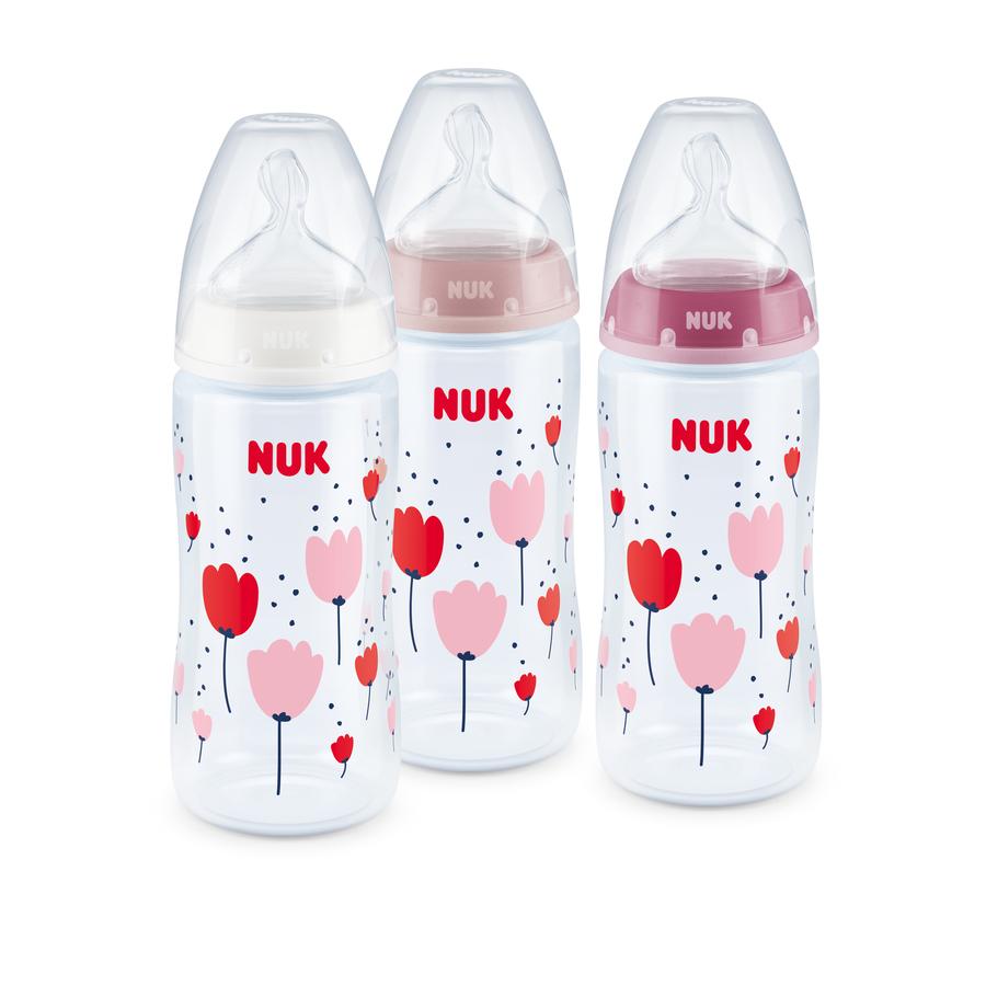 NUK 3er Flaschenset First Choice⁺ Temperature Control, 300ml weiß/hellrosa/rosa