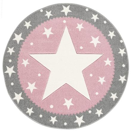 Alfombra para niños LIVONE A los niños les encantan las alfombras gris FANCY plateado/rosa de 100 cm. de diámetro.