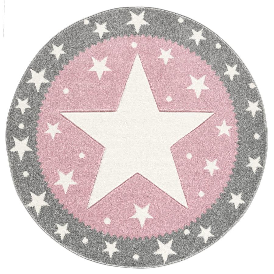 Alfombra para niños LIVONE A los niños les encantan las alfombras gris FANCY plateado/rosa de 100 cm. de diámetro.