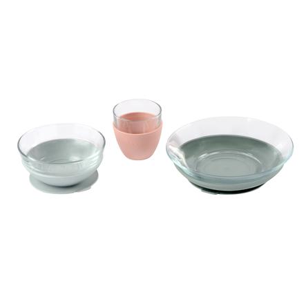  BEABA  Giftset glazen serviesgoed groen/roze vanaf de 6e maand