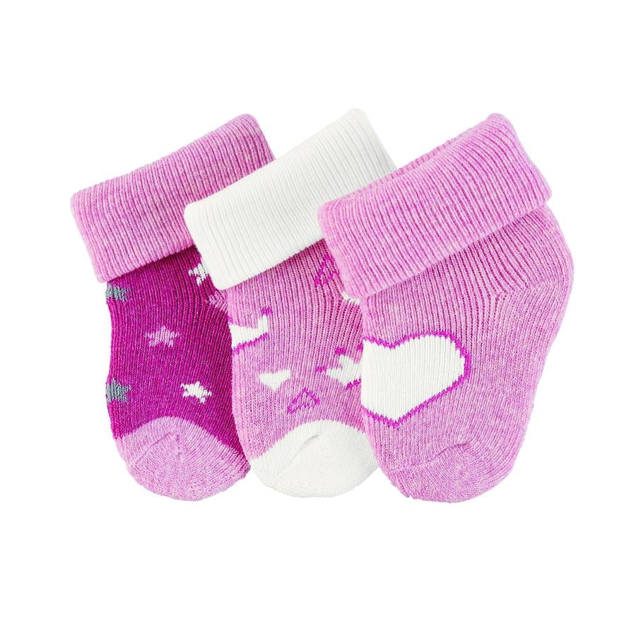 Sterntaler kojenecké ponožky 3 balení srdce růžová melanž