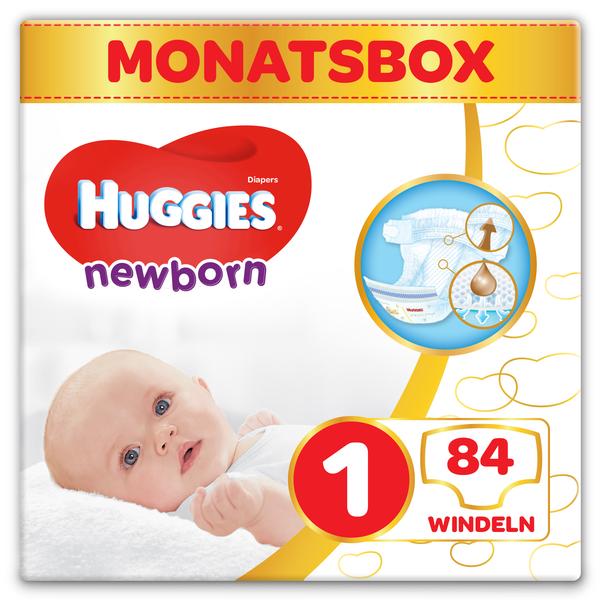 Monatspack 84 Windeln Mit Nässeindikator Huggies Newborn Baby Windeln Größe 1 Monatsbox Großpackung Für Neugeborene 2 bis 5 kg 