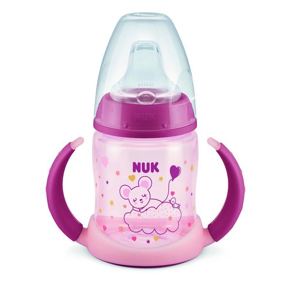 NUK Drinkfles First Choice + Glow in the Dark Girl, 150ml in roze.