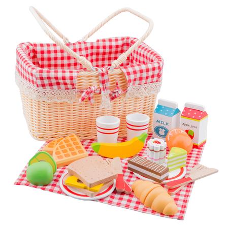 Picknickkorb mit Schneide-Lebensmitteln aus Holz 17 Teile für die Kinderküche 