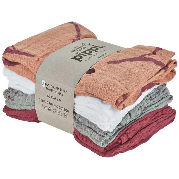 Pippi Muslin-tyg 8-pack dimmig ros