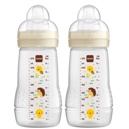 MAM Babyflasche Easy Active 270 ml 0+ Monate, Biene/ Igel, 2er Set 

