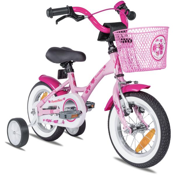 PROMETHEUS BICYCLES® GREEN HAWK Rower dziecięcy 12" , różowo-biały od 3 lat z kołami podporowymi