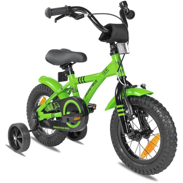 PROMETHEUS BICYCLES® GREEN HAWK Rower dziecięcy 12" , zielono-czarny od 3 lat z kołami podporowymi
