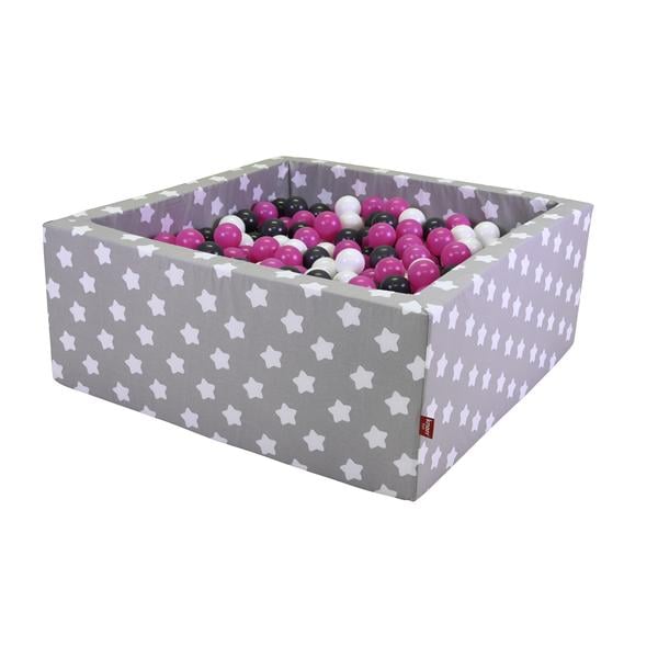 knorr® leksaker boll bad mjuka kvadrat - Grå white stars inklusive 100 bollar gräddgrå/grå/rosa