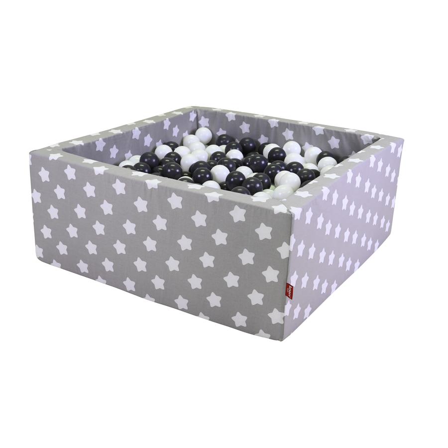 knorr® speelgoed bal bad zacht vierkant - Grijs white stars inclusief 100 ballen creme/grijs/grijs