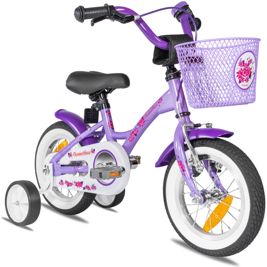 PROMETHEUS BICYCLES ® Kinderfiets 12" vanaf 3 jaar met zijwieltjes in paars &amp; wit