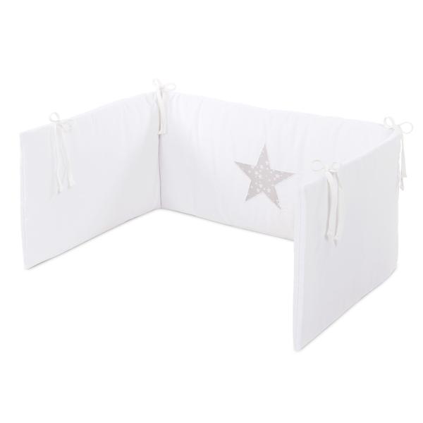 babybay ® Cot nest piqué, vit applikation star pearl grey stars white