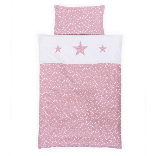 babybay® Parure de lit cododo piqué rose étoiles blanc motif brodé étoile 100x135 cm