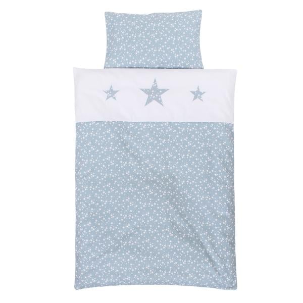 babybay® Kinderbettwäsche Piqué azurblau Sterne weiß mit Applikation Stern 100 x 135 cm