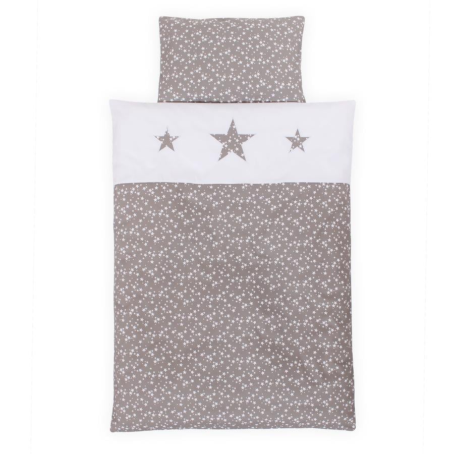 babybay® Kinderbettwäsche Piqué, taupe Sterne weiß mit Applikation Stern 100 x 135 cm