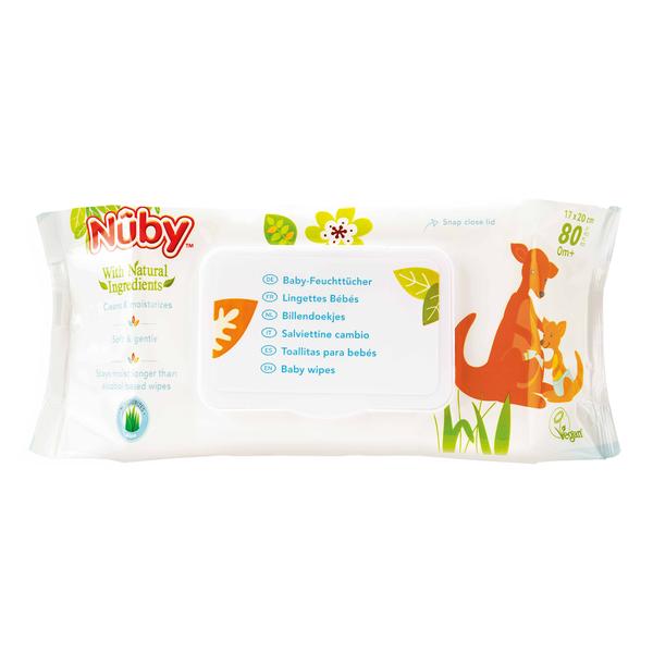 Nûby Baby-Feuchttücher All Natural 80 Stück mit verschließbarer Spenderbox