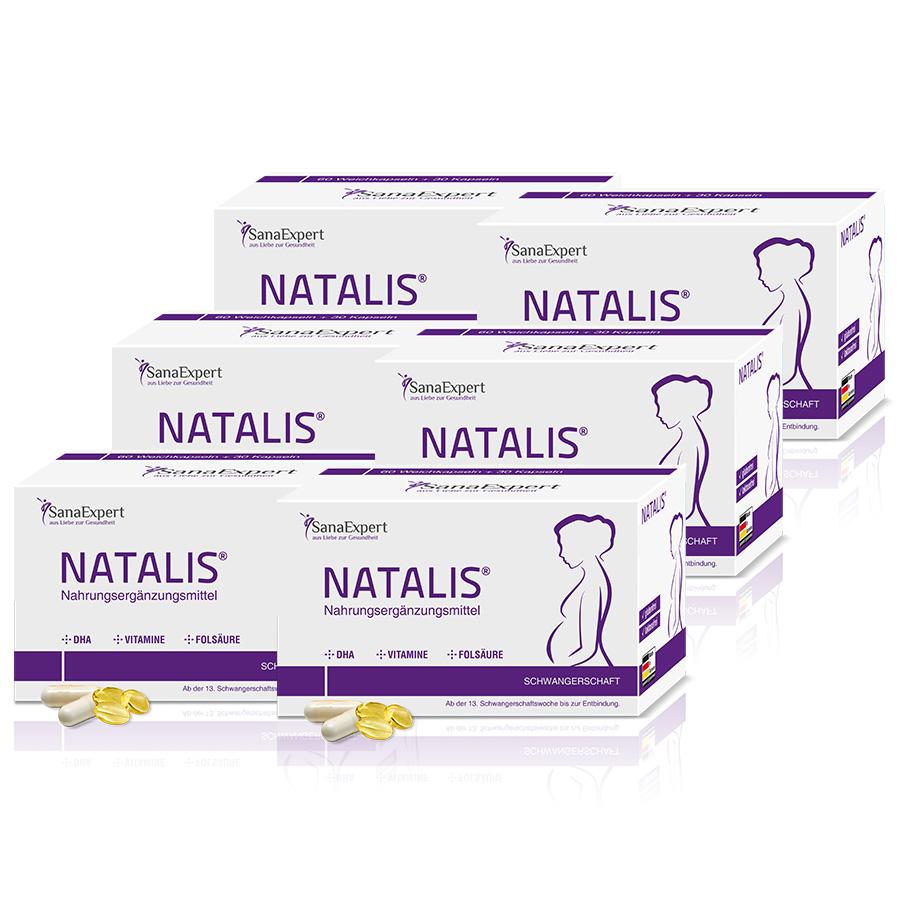 SanaExpert Nahrungsergänzungsmittel Natalis® für die Schwangerschaft 6 x Monatspackung á 90 Kapseln