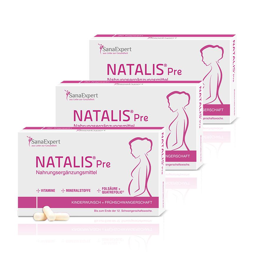 SanaExpert Nahrungsergänzungsmittel Natalis® Pre Folsäure und Vitamine bei Kinderwunsch & Frühschwangerschaft 3 x Monatspackung á 30 Kapseln
