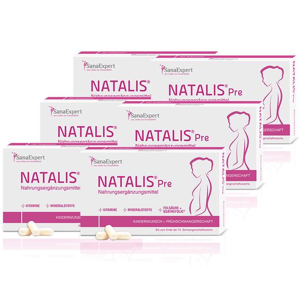 SanaExpert Nahrungsergänzungsmittel Natalis® Pre Folsäure und Vitamine bei Kinderwunsch & Frühschwangerschaft 6 x Monatspackung á 30 Kapseln